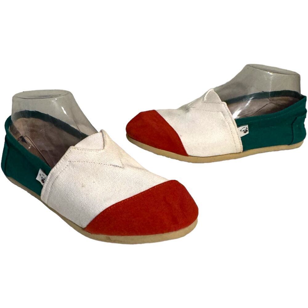 🍀POLS Red Green White Colorblock Canvas Flat Slip On Comfort Shoes Size 6 - READ